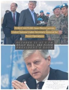 Flyer for Under-Secretary-General's lecture to Georgetown graduate students on United Nations peace operations.