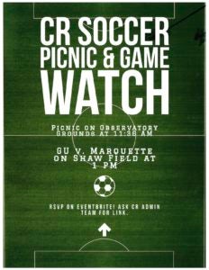 Conflict Resolution soccer picnic and game watch flyer