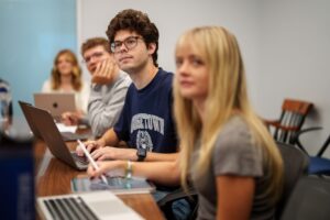 Students listening intently in class